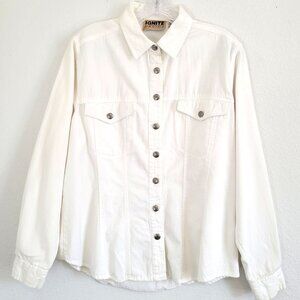 Ignite Basics White Denim Western Top with Metal buttons Women’s Large EUC